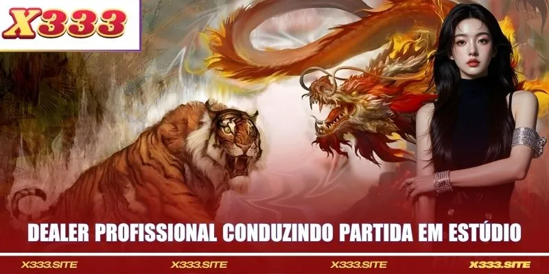 Dealer profissional conduzindo partida em estúdio