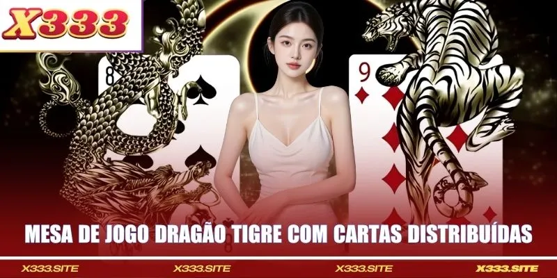 Mesa de jogo dragão tigre com cartas distribuídas